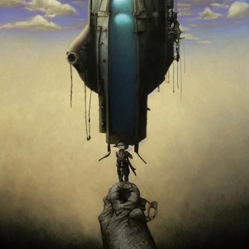 Prompt: a hyperrealistic painting of a steampunk uma thurman, blue skies, by john kenn mortensen and zdzislaw beksinski, highly detailed, vivid color,