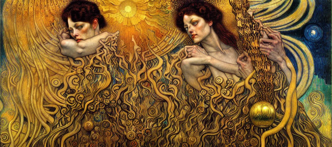 Image similar to Divine Chaos Engine by Karol Bak, Jean Delville, William Blake, Gustav Klimt, and Vincent Van Gogh, symbolist, visionary