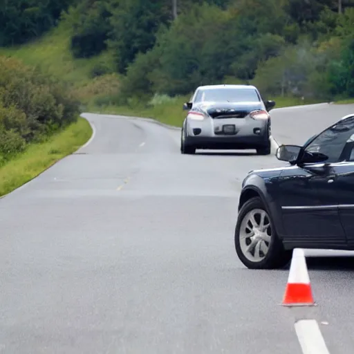 Prompt: photograph of donald trump hitting cars on the highway