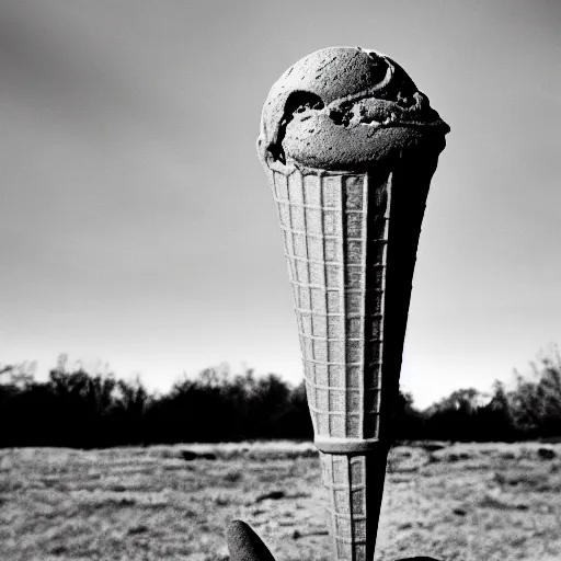 Prompt: a photograph of a grotesque, levitating, alien ice cream cone from beyond