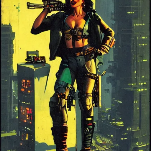 Prompt: cyberpunk mercenary. portrait by will eisner and gil elvgren