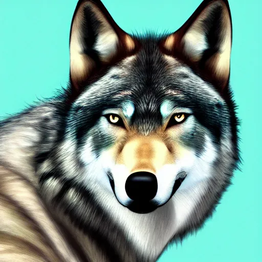 Prompt: Beautiful portrait digital painting of an anthro anthropomorphic mint color wolf minimalist background
