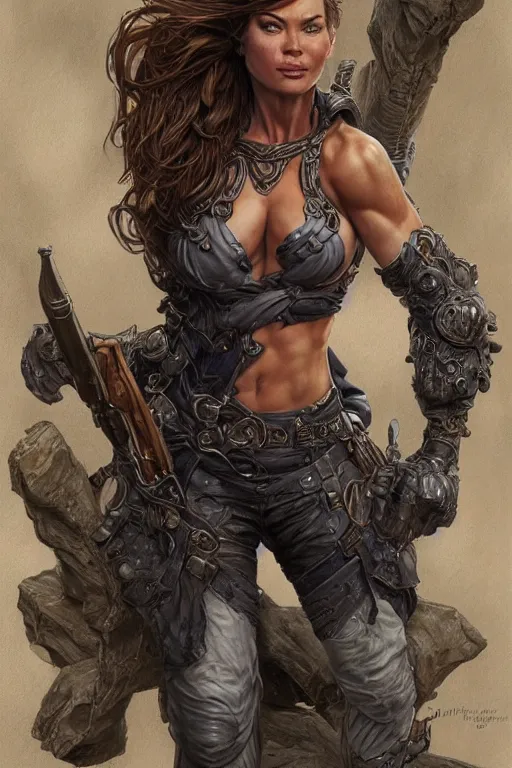 Image similar to muscled Sofía Vergara as a ruggedly handsome heroine, intricate, elegant, highly detailed, centered, digital painting, artstation, concept art, smooth, sharp focus, illustration, art by artgerm and donato giancola and Joseph Christian Leyendecker, Ross Tran, WLOP