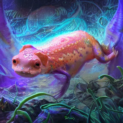 Prompt: Photorealistic magic dmt axolotl. Hyperdetailed photorealism, 108 megapixels, amazing depth, glowing rich colors, powerful imagery, psychedelic Overtones, 3D finalrender, 3d shading, cinematic lighting, artstation concept art