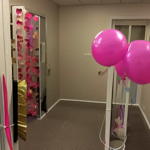 Image similar to photo of the backrooms with balloons