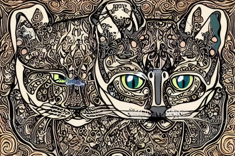 Prompt: a vector illustration of a mystic cat in lowbrow art style, highly detailed, elegant, intricate