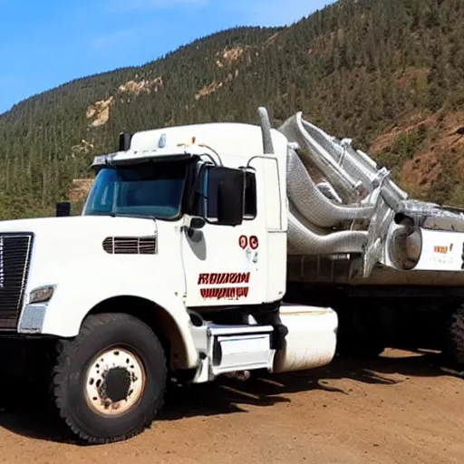 Prompt: A large mining truck with a badger logo, photo credit.