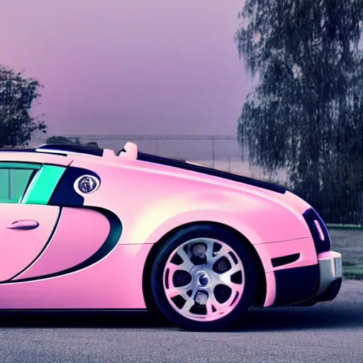 Prompt: a bugatti veyron, pastel aesthetic, vaporwave, cute