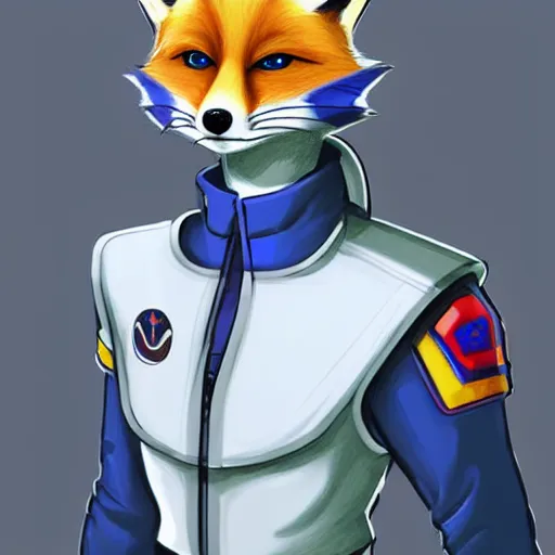Image similar to a portrait of fox mccloud from starfox wearing a space cadet uniform, handsome eyes, artstation, concept art, furry furaffinity