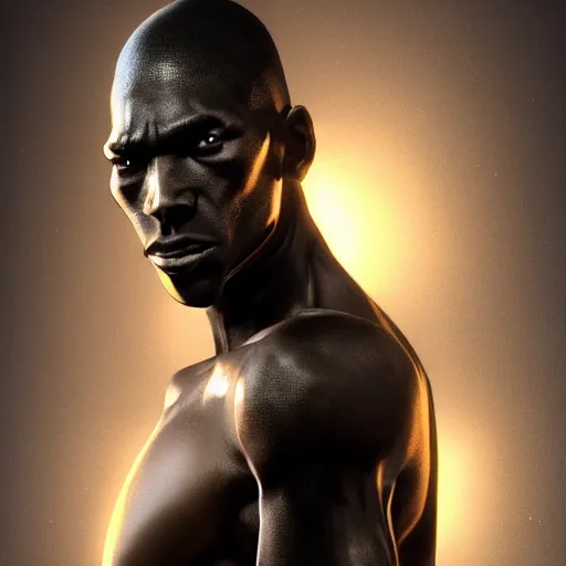 Prompt: portrait of a slender black man with angry face. renaissance. Redguard. Skyrim. Epic fantasy. hyperrealism. symetric face cinematic top lighting, insanely detailed and intricate, face by wlop, Frank frazeta, Lucas Graciano Boris Vallejo. Character Art. High Fantasy. golden ratio, symmetric matte painting, cinematic, trending on artstation, deviantart and cgsociety, 8k, high resolution