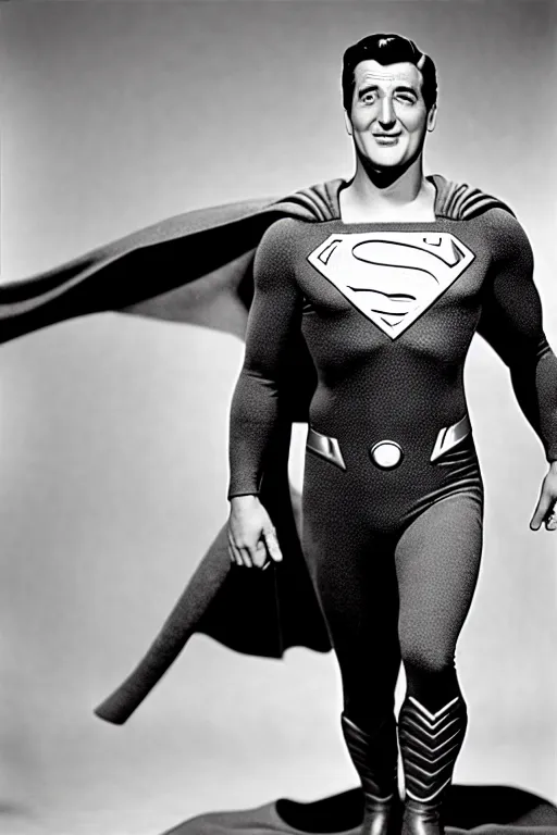 Image similar to rock hudson playing superman in, superhero, dynamic, 3 5 mm lens, heroic, studio lighting