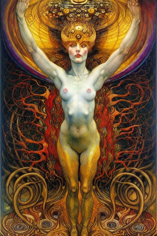 Image similar to Divine Chaos Engine by Karol Bak, Jean Delville, William Blake, Gustav Klimt, and Vincent Van Gogh, symbolist, visionary