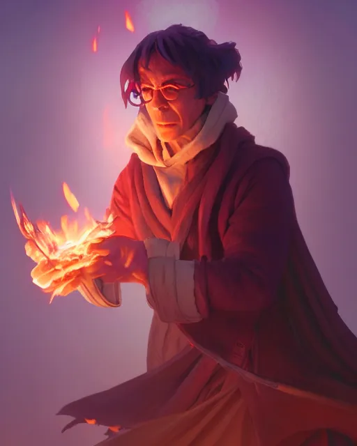 Prompt: highly detailed vfx portrait of an old mage casting a fire spell, unreal engine, greg rutkowski, loish, rhads, beeple, makoto shinkai and lois van baarle, ilya kuvshinov, rossdraws, tom bagshaw, alphonse mucha, global illumination, detailed and intricate environment