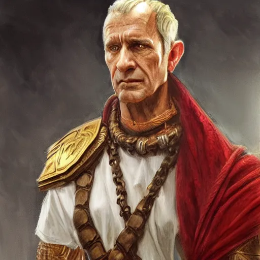 Prompt: Julius Caesar as a fantasy D&D character, portrait art by Donato Giancola and James Gurney, digital art, trending on artstation