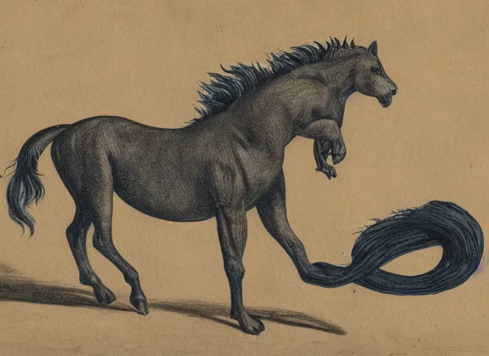 Prompt: a horse with a lions body and a lizards tail