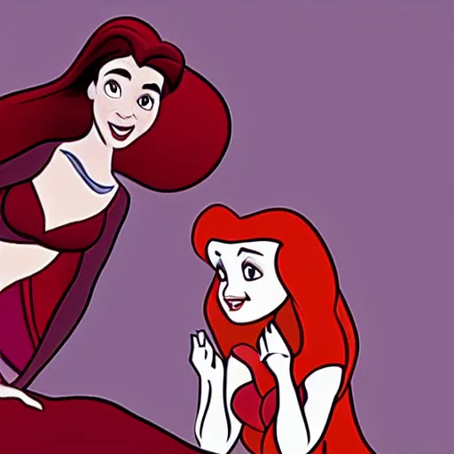 Prompt: Ariel from the little mermaid as a vampire drinking prince Eric's blood, Disney cartoon, gritty