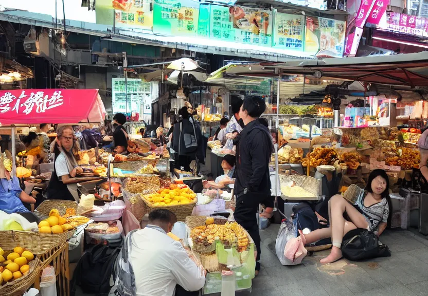 Prompt: The Problem Solverz visit a Hong Kong outdoor food market