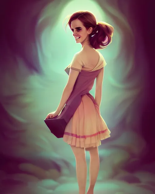 Prompt: beautiful full body Emma Watson smiling illustration by lois van baarle and loish and ross tran and rossdraws and sam yang and samdoesarts and artgerm and Cecil Beaton, Lee Miller, Irving Penn, David Bailey, 3D unreal 5, hyperrealistic, octane render, cgsociety, Photolab, Lightroom, 4K, Dolby Vision, Photography Award