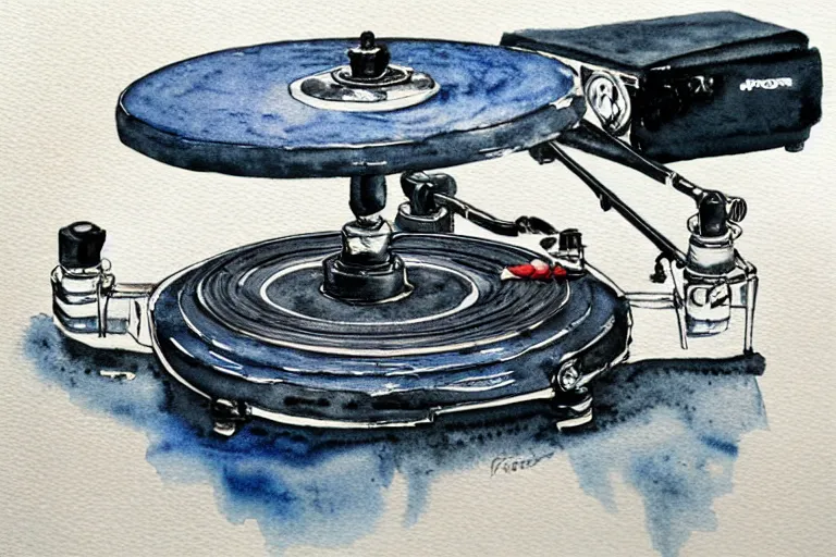 Image similar to pioneer turntable watercolor, highly detailed