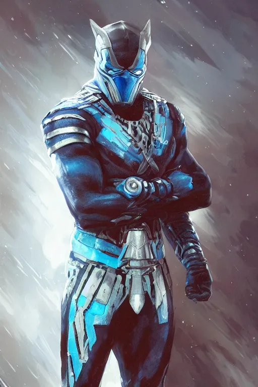 Image similar to ultra realistic illustration, wakandan warrior dressed like sub zero, snowy, hacknaut cyberpunk, sci - fi, fantasy, intricate, elegant, highly detailed, digital painting, artstation, concept art, smooth, sharp focus, illustration, art by artgerm and greg rutkowski and alphonse mucha