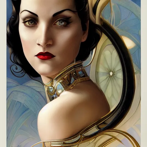 Image similar to a streamline moderne, art nouveau, multi - ethnic and multi - racial portrait in the style of charlie bowater, and in the style of donato giancola, and in the style of charles dulac. intelligent, expressive, very large eyes. symmetry, ultrasharp focus, dramatic lighting, photorealistic digital painting, intricate, elegant, highly detailed, symmetrical.