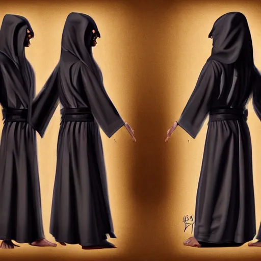 Image similar to Cultist trying on robes that are too small, photorealistic, hyper realism, trending on art station