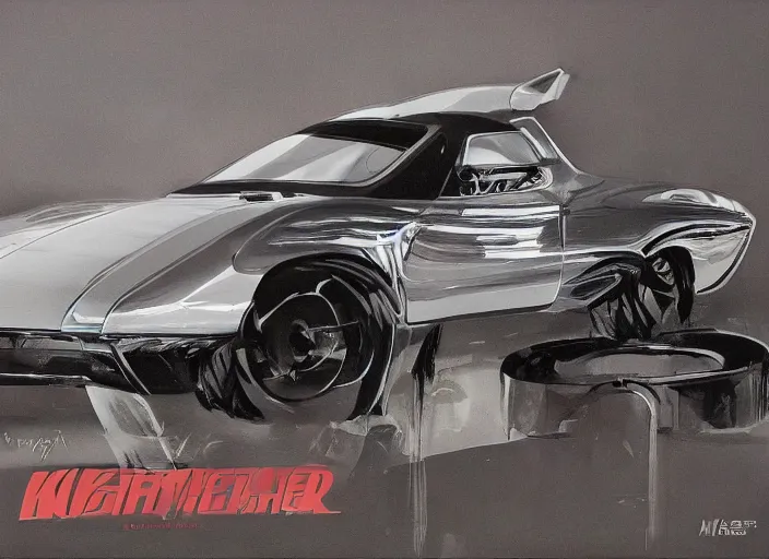 Prompt: knight rider kitt car, speed racer mach 5 car, car concept art by syd mead