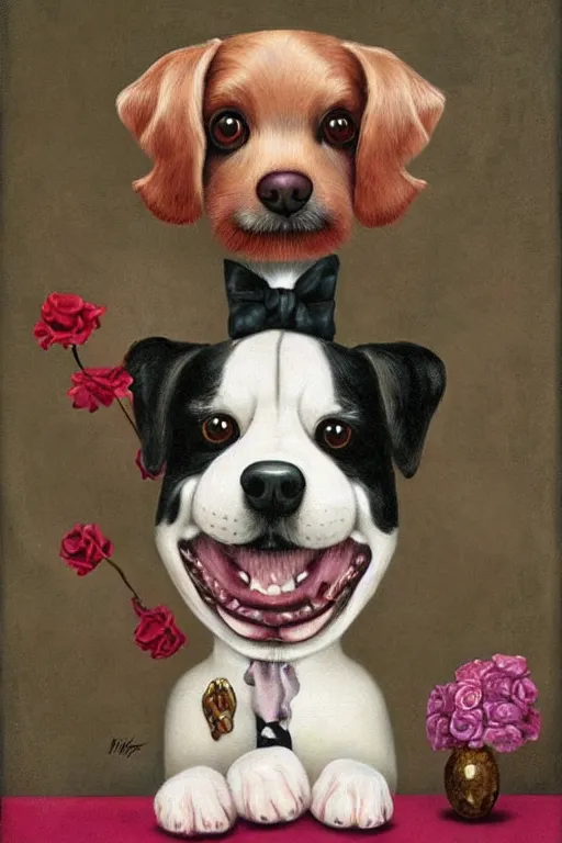 Image similar to a cute dog painted by mark ryden, by dali, isles of dog, digital art