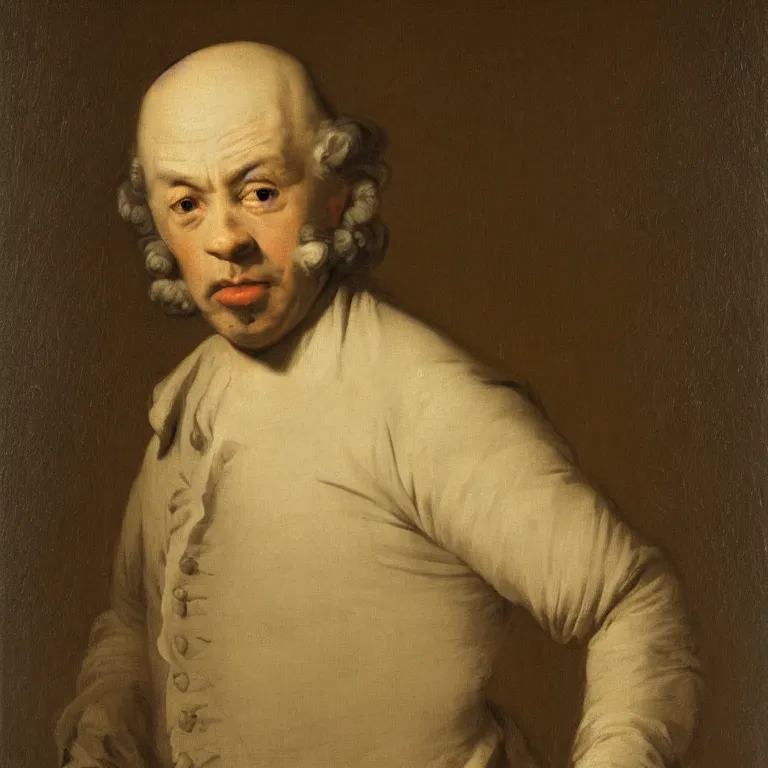 Image similar to portrait of a 60 years old strict looking man, bald patch, sqare-jawed in 17th century clothing, painting by Rosalba Carriera, Anton Mengs, Thomas Gainsborough, Élisabeth Vigée-Lebrun.