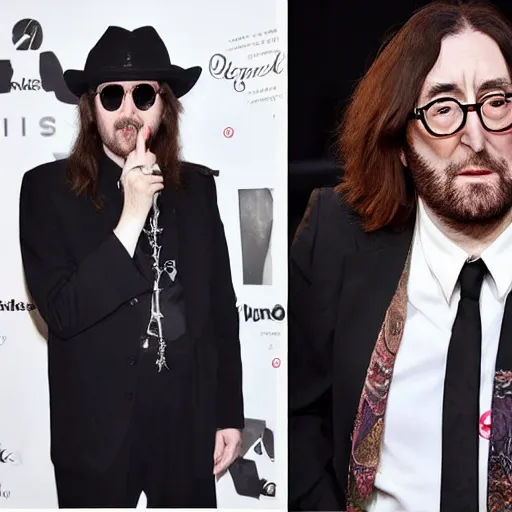 Prompt: 80-year old John Lennon and 45 year-old Sean Lennon posing together