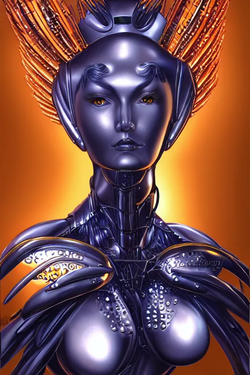 Image similar to a portrait of a phoenix Gynoid by Hajime Sorayama, highly detailed, trending on artstation