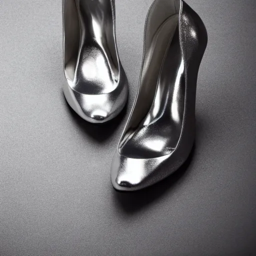 Image similar to a pair of metallic armored reflective heels, photo studio