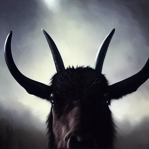 Prompt: thomas kincaid painting of black phillip, gothic horns from the movie the witch. dynamic lighting, masterpiece painting, barloe, octane render, cinematic trending