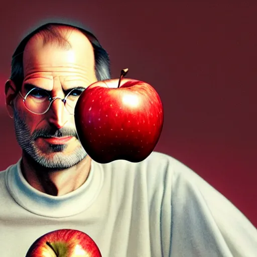 Prompt: selfie of steve jobs with juicy red apple on his head, front angle, stunning 3 d render claymation art inspired by william child, illustration by norman rockwell and leyendecker, realistic, highly detailed attributes and atmosphere, dim volumetric cinematic lighting, 8 k octane detailed render, post - processing, masterpiece, vignette, soft focus, vibrant colors