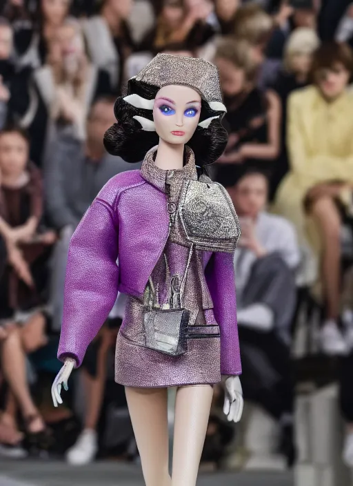 Image similar to hyperrealistic and heavy detailed balenciaga runway show of barbie, leica sl 2 5 0 mm, vivid color, high quality, high textured, real life