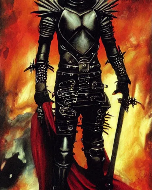 Prompt: portrait of a skinny punk goth keanu reeves wearing armor by simon bisley, john blance, frank frazetta, fantasy, thief warrior, colorful cats
