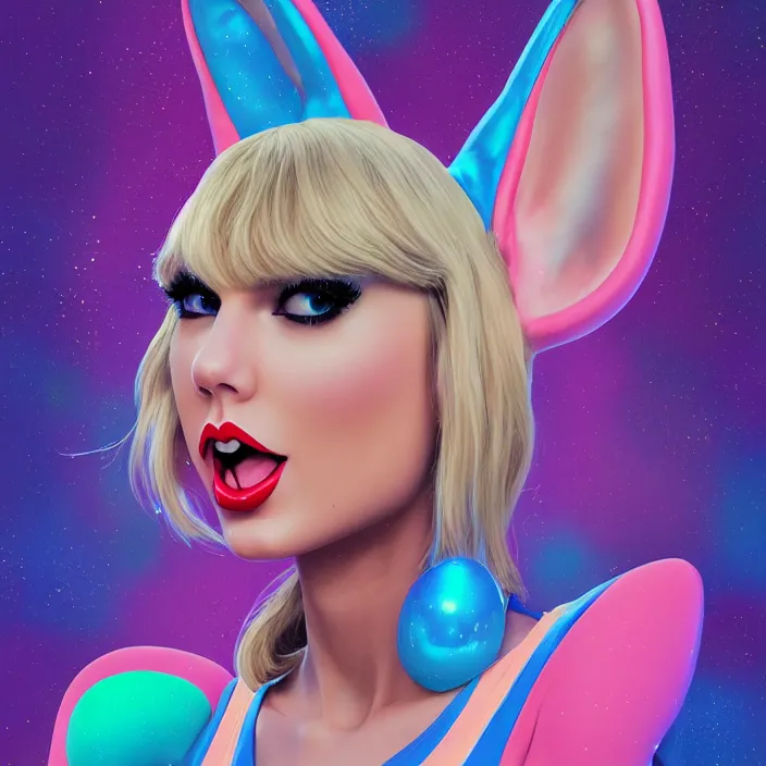 Image similar to portrait of Taylor Swift as Lola Bunny in Space Jam 1996. bunny ears. intricate abstract. intricate artwork. by Tooth Wu, wlop, beeple, dan mumford. octane render, trending on artstation, greg rutkowski very coherent symmetrical artwork. cinematic, hyper realism, high detail, octane render, 8k, iridescent accents