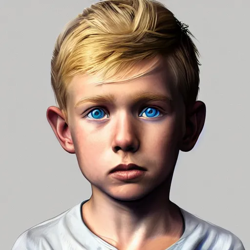 Image similar to a detailed full body portrait of a blonde boy with blue eyes, digital concept art illustration, incredibly detailed and realistic, 8 k, sharp focus