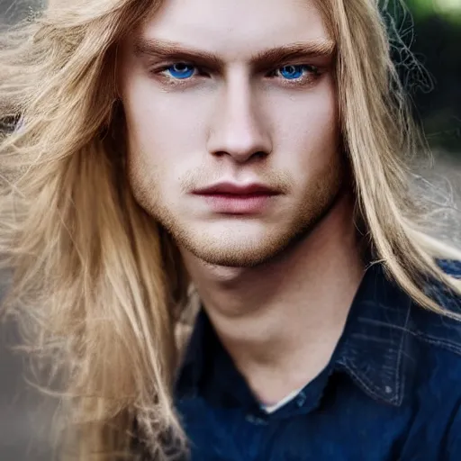 a beautiful young man, blond, long hair, blue eyes, | Stable Diffusion |  OpenArt