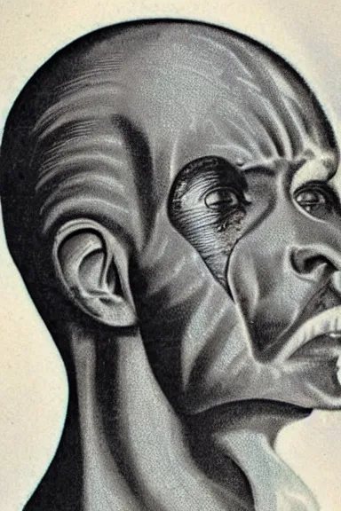 Image similar to A vintage scientific illustration from the 1970s of the Earth as a human face