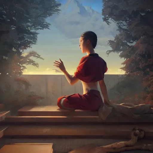 Image similar to a beautiful scenic painting by artgerm and wlop and wes anderson and spike jonze