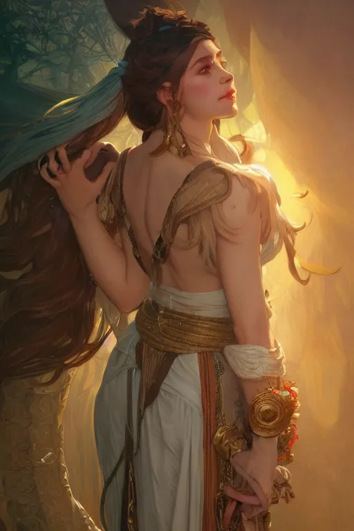 Image similar to can we have a goddess who isn't Caucasian ffs, highly detailed, digital painting, artstation, concept art, smooth, sharp focus, illustration, Unreal Engine 5, 8K, art by Ross Tran and greg rutkowski and alphonse Mucha