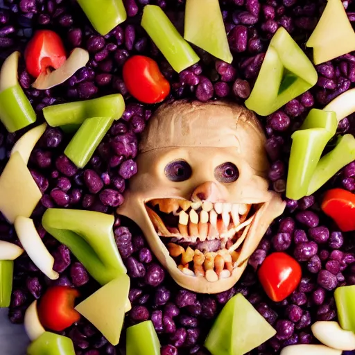 Image similar to food photography of a human teeth salad with lots of human teeth and a pinch of human teeth with a side of human teeth