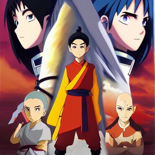 Prompt: anime key visual of avatar : the last airbender, acrylic painting, cinematic, dramatic lighting, realistic eyes, aesthetically pleasing, anatomically correct