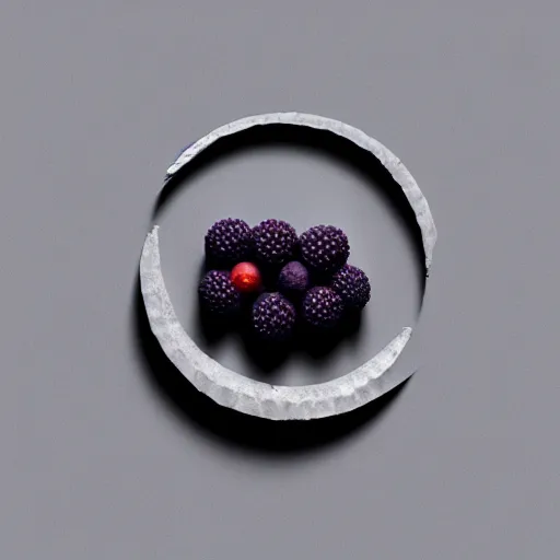 Image similar to the moon made out of blackberries, 3d render