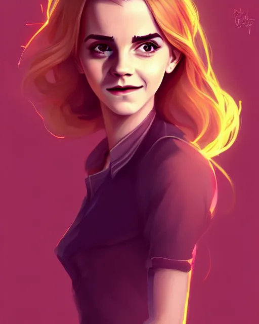 Image similar to a portrait of a beautiful full body Emma Watson smiling, pretty gold and red dress, art by lois van baarle and loish and ross tran and rossdraws and sam yang and samdoesarts and artgerm, digital art, highly detailed, intricate, sharp focus, Trending on Artstation HQ, deviantart, unreal engine 5, 4K UHD image