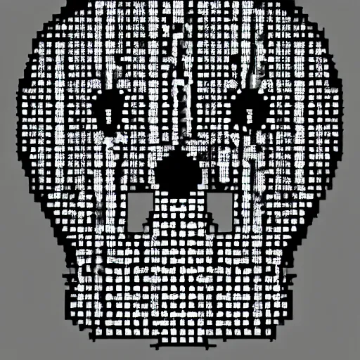 Image similar to evil skull made out of binary code, on computer screen, old computer