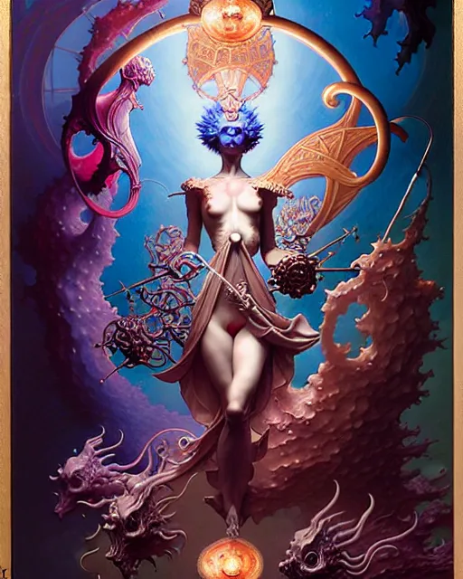 Prompt: the lovers tarot card, fantasy character portrait made of fractals, ultra realistic, wide angle, intricate details, the fifth element artifacts, highly detailed by peter mohrbacher, hajime sorayama, wayne barlowe, boris vallejo, aaron horkey, gaston bussiere, craig mullins