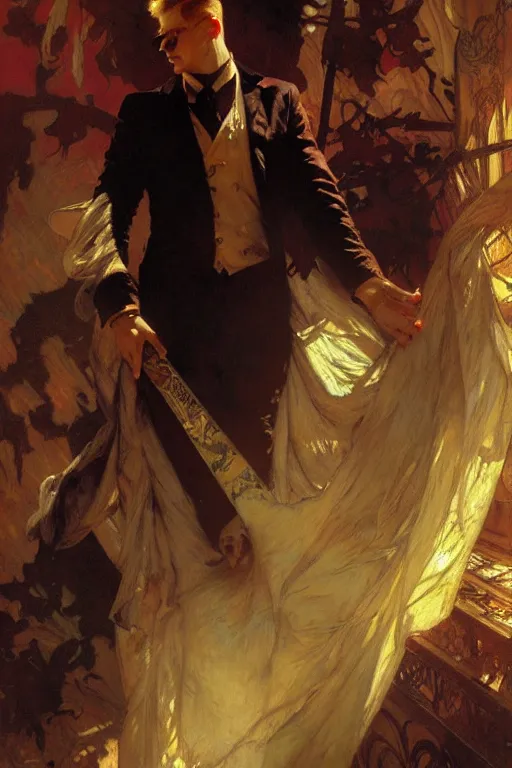 Prompt: albert wesker, painting by gaston bussiere, craig mullins, greg rutkowski, alphonse mucha