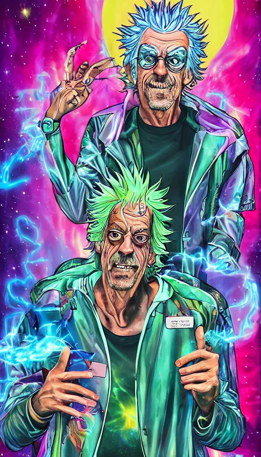 Image similar to Christopher Lloyd as Rick Sanchez by Noriyoshi Ohrai and Lisa Frank